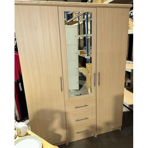 245 - Triple Wardrobe With 3 Drawers & Mirror