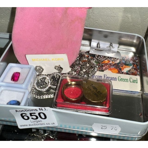 650 - Tin Of Jewellery + Loop Etc