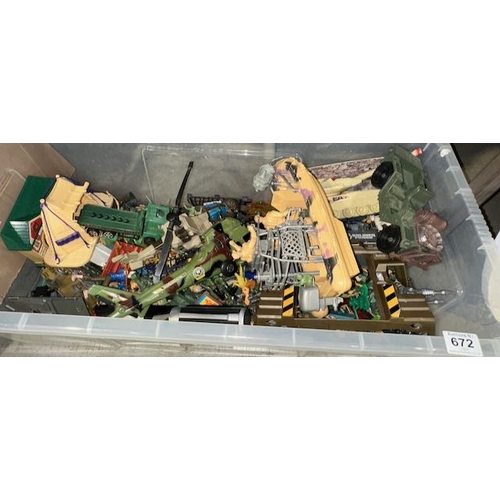 672 - Large Box Of Toy Soldiers & Military Vehicles