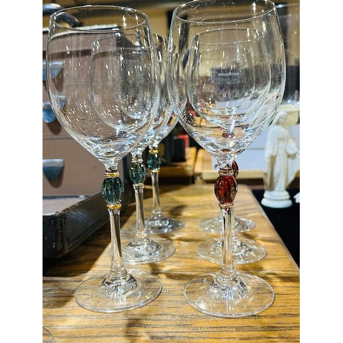 150A - 11x Coloured Stem Crystal Wine Glasses