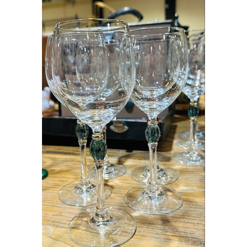 150A - 11x Coloured Stem Crystal Wine Glasses