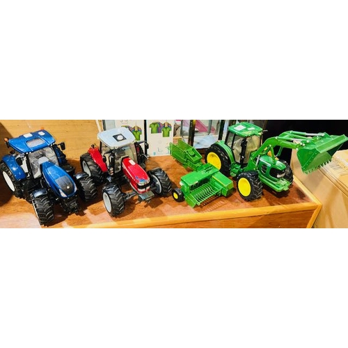 3 - Britains ERTL John Deere Tractor & Harvester + Britains ERTL Massey Ferguson Tractor + New Holland T... 