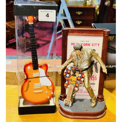 4 - Elvis Figurine + Boxed Mini Guitar