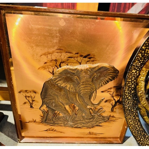 57 - Framed Copper Made In Ireland Magowan Elephant Scene