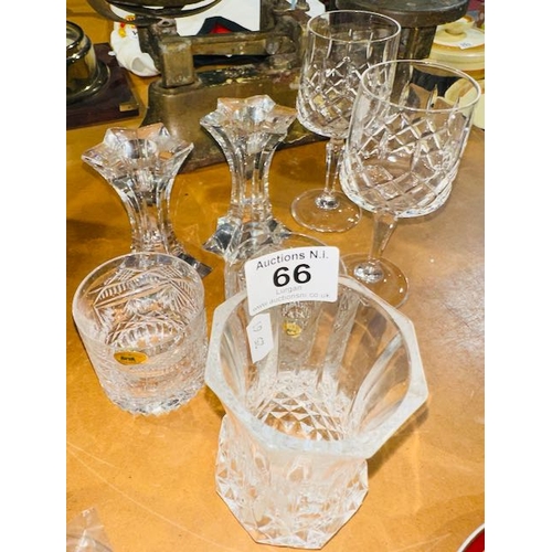 66 - Collection of Crystal Incl Tyrone Whiskey Tumblers & Candlesticks