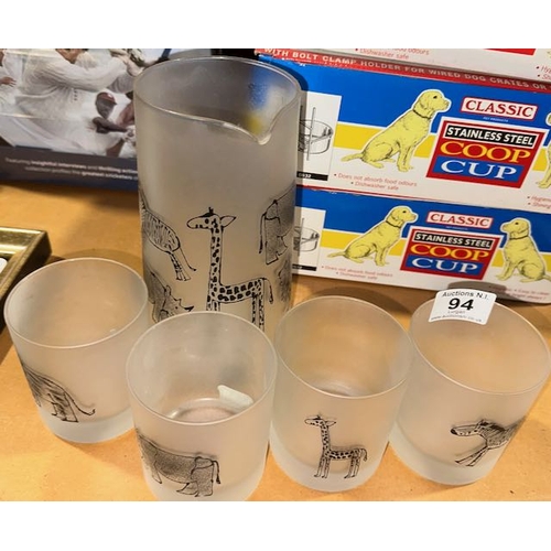 94 - Designs By Dartington Animal Scene Jug & 4 Glasses