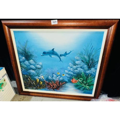 169 - Large Framed Underwater Oil Painting with Signature