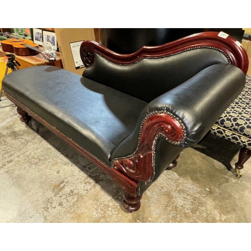 203 - Ornate Black Leather Chaise Long