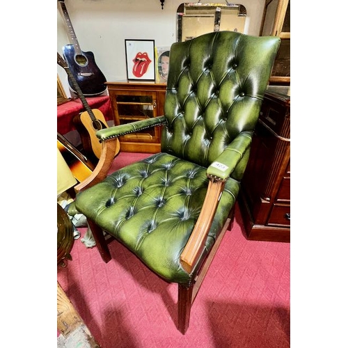 423 - Green Leather Chesterfield Armchair