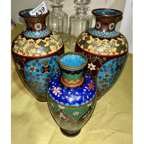 439 - Pair of Cloisonné Vases + Cloisonné Vase