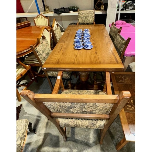 497 - Quality Ornate Oak Old Charm Style Extending Dining Table With 6 Chairs Incl 2 Carvers