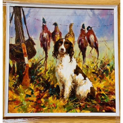 431 - Framed The Hunt Oil Painting By Donal McNaughton - Approx 2' x 2'