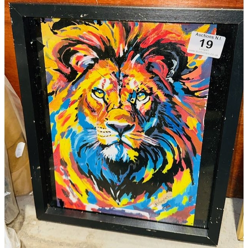 19 - Framed P. THompson Oil - Lion