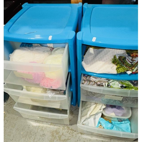 59 - 2 x 3 Tier Storage Tubs With Contents ( Sewing Accessories Etc)