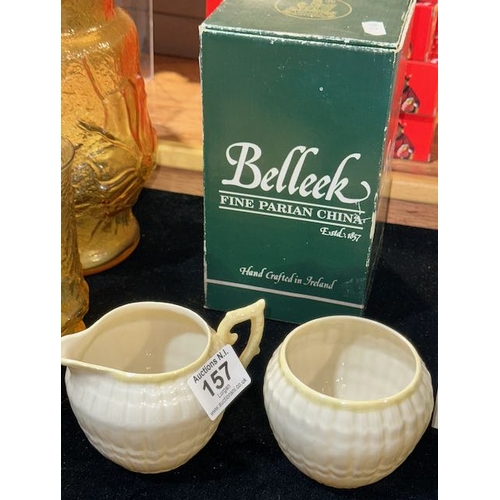 157 - Belleek Milk Jug & Sugar Bowl in Box