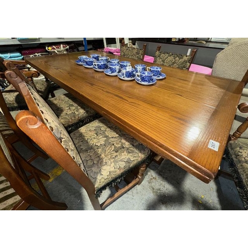 267 - Quality Ornate Oak Old Charm Style Extending Dining Table With 6 Chairs Incl 2 Carvers