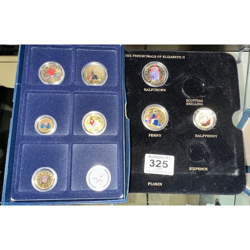 325 - Collection of 9 Colour Picture Enamelled Coins