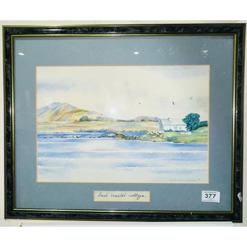 377 - Irish Coastal Cottage Watercolour by Peter Cunningham