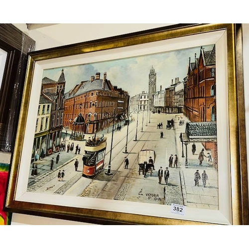 382 - Framed John Whyte Painting - Victoria Street, Belfast 1906 - 23x30