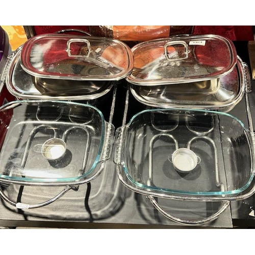 109 - 2 x Twin Stainless Steel & Pyrex Food Warmers/Servers