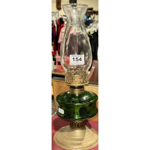 154 - Vintage Green Glass Well Oil Lamp