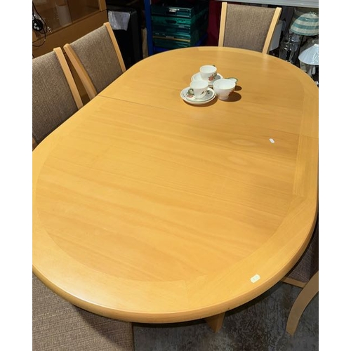 281 - Beech Extending Dining Table With 6 Chairs + Matching Long 3/3 Side Board + Matching Display Cabinet