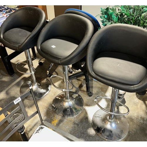 304 - 3 x Leather Bar Stools On Chrome Base