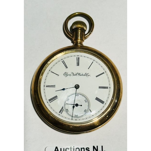 390 - Elgin Gold Plated Pocket Watch with Ornate Back