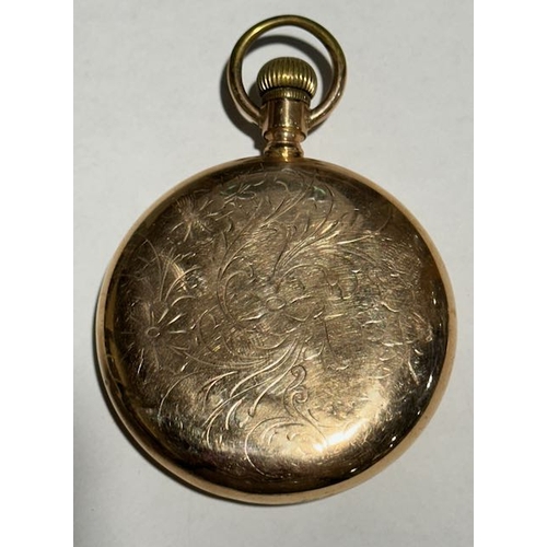 390 - Elgin Gold Plated Pocket Watch with Ornate Back