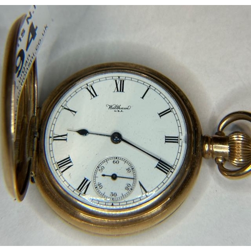 394 - Waltham Pocket Watch - Guaranteed to Be Made of Two Plates of 10karat Gold with Plate of Composition... 