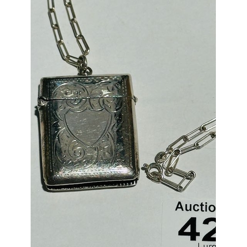 425 - Hallmarked Ornate Silver Vesta on Silver Paperclip Link Chain