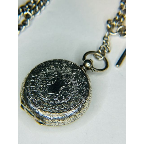 427 - Ornate Silver Pocket Watch on Vintage Silver Albert chain