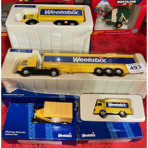 493 - 4x Boxed Corgi Weetabix Lorries & Vans