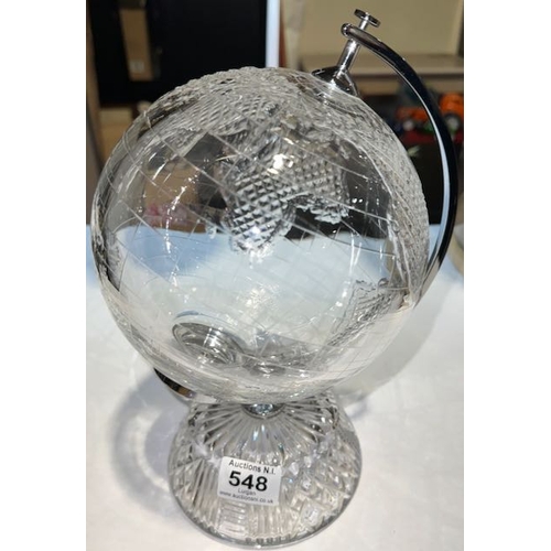 548 - Rare Waterford Crystal Globe of the World on Stand - Measures 12