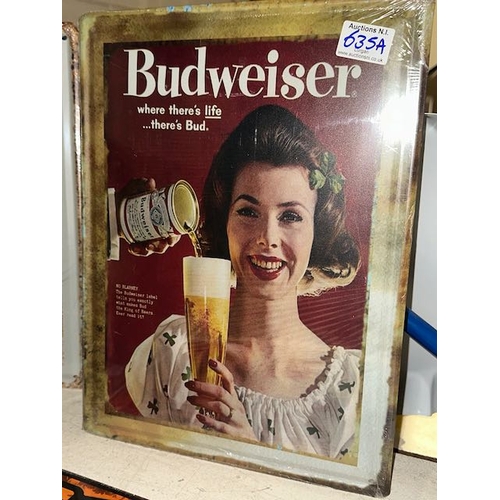 635A - Large Metal Budweiser Sign - Approx 1' x 1'4 (sealed)