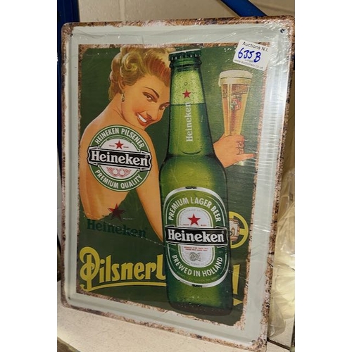 635B - Large Metal Heineken Sign - Approx 1' x 1'4 (sealed)