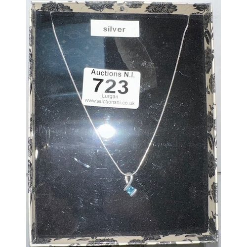 723 - Silver Necklace With Blue Stone Pendant