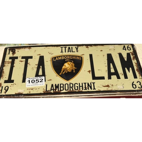 1052 - Sealed Metal Number Plate Sign -Lamborghini  - Approx 1' x 6