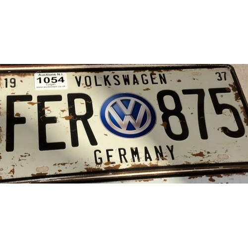 1054 - Sealed Metal Number Plate Sign - VW - Approx 1' x 6