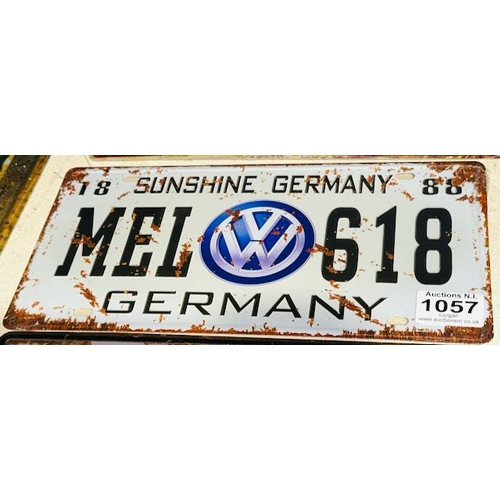 1057 - Sealed Metal Number Plate Sign -VW Sunshine  - Approx 1' x 6