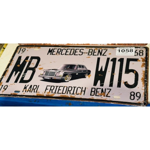 1058 - Sealed Metal Number Plate Sign - Mercedes Benz - Approx 1' x 6