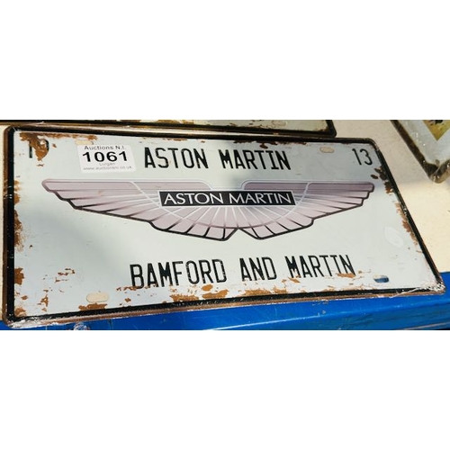 1061 - Sealed Metal Number Plate Sign -Aston Martin  - Approx 1' x 6