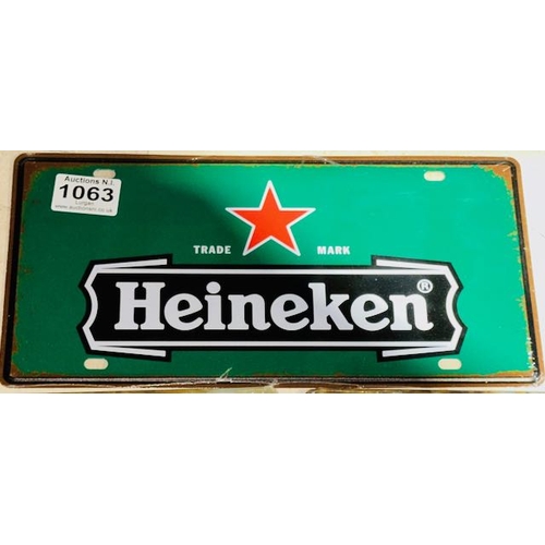 1063 - Sealed Metal Number Plate Sign - Heineken - Approx 1' x 6