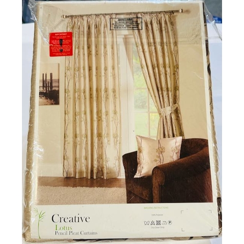 1091 - Creative Lotus Pencil Pleat Curtains 90 x 90 - Natural RRP £120