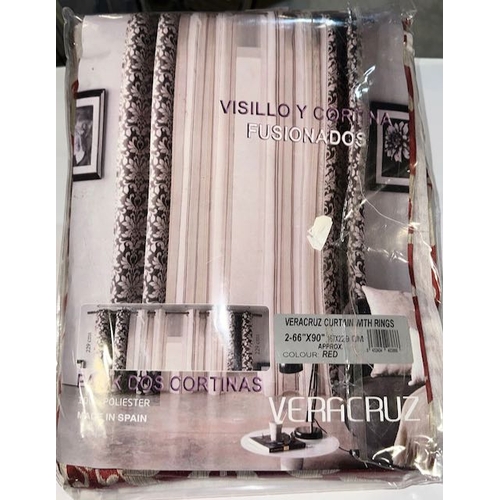 1119 - Vera Cruz Tab Top Curtains 66 x 90 - Red Damask