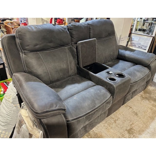 229 - Grey Nubuck 2 Seater Electric Recliner with Storage & Bluetooth/Phone Charger (Hinges On Storage Nee... 