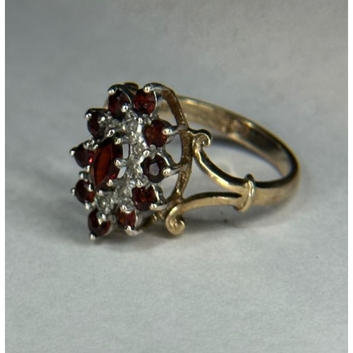 339 - 9ct Ornate Garnet Cluster Ring