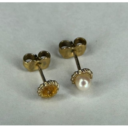 351 - Pair of 9k Stud Earrings & 9k Backs (1 Pearl Missing)