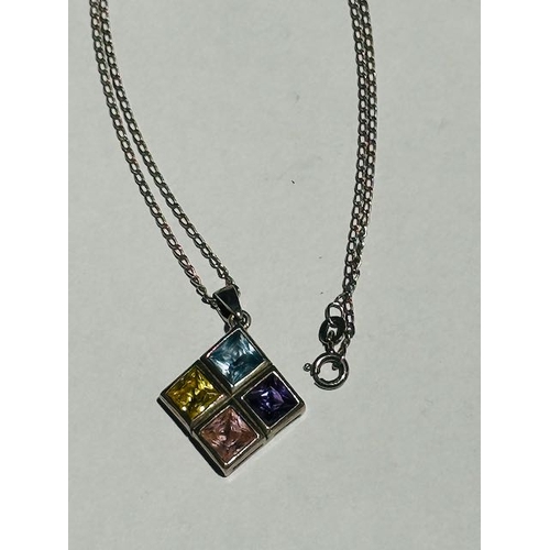 364 - Ornate Colourful Stone Silver Necklace