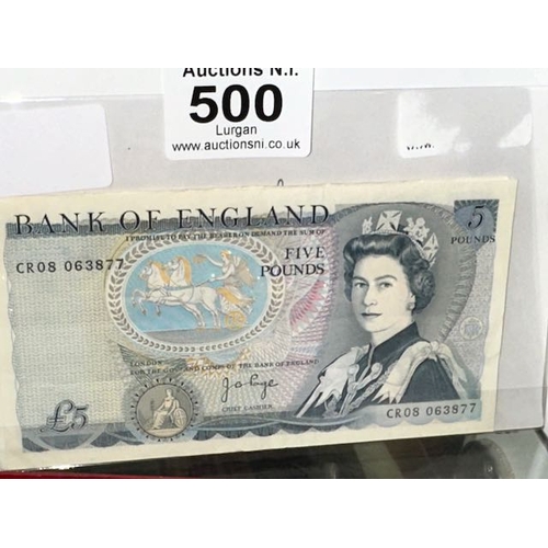 500 - 2x J B Page £5 Note - Aug 1973